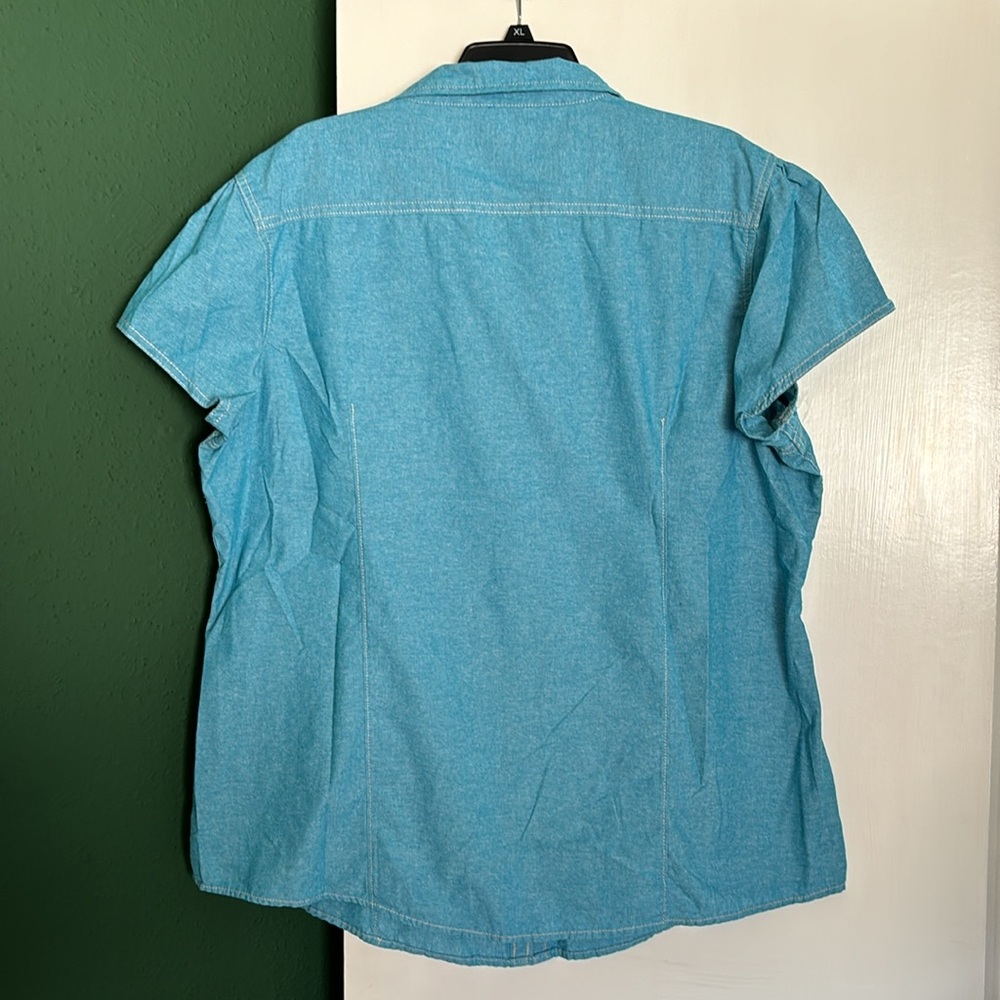 Blue/Turquoise Snap Button Down Collared Top - image 4